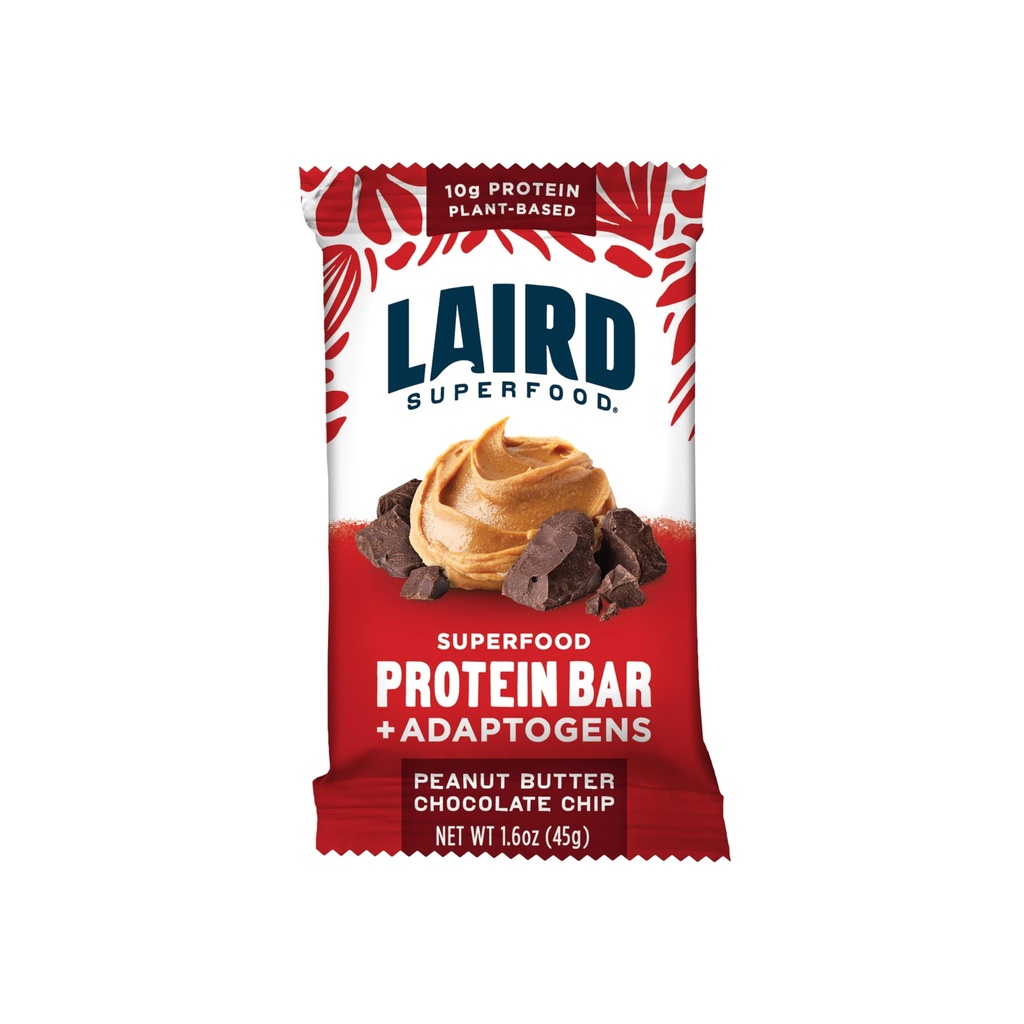 Laird Superfood 功能蛋白棒 – 蛋白棒 但与真实成份更好,功能蘑菇 10g 植物基蛋白 6g Fiber – 非GMO 花生酸巧克力片 10 Counter (Pack of 1)