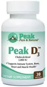 峰净与自然峰 D3 - Calciferol 维生素 D3 5000 IU - 免疫支持 - 支持心脏健康 - 助力能量 - 成人每日维生素 | 30 Capsules