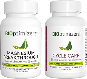 BiOptimers 镁突破4.0(60 Capsules) & Cycle Care, (90 Capsules) - 自然睡眠,大脑和月球救济支助补充剂 Bundle
