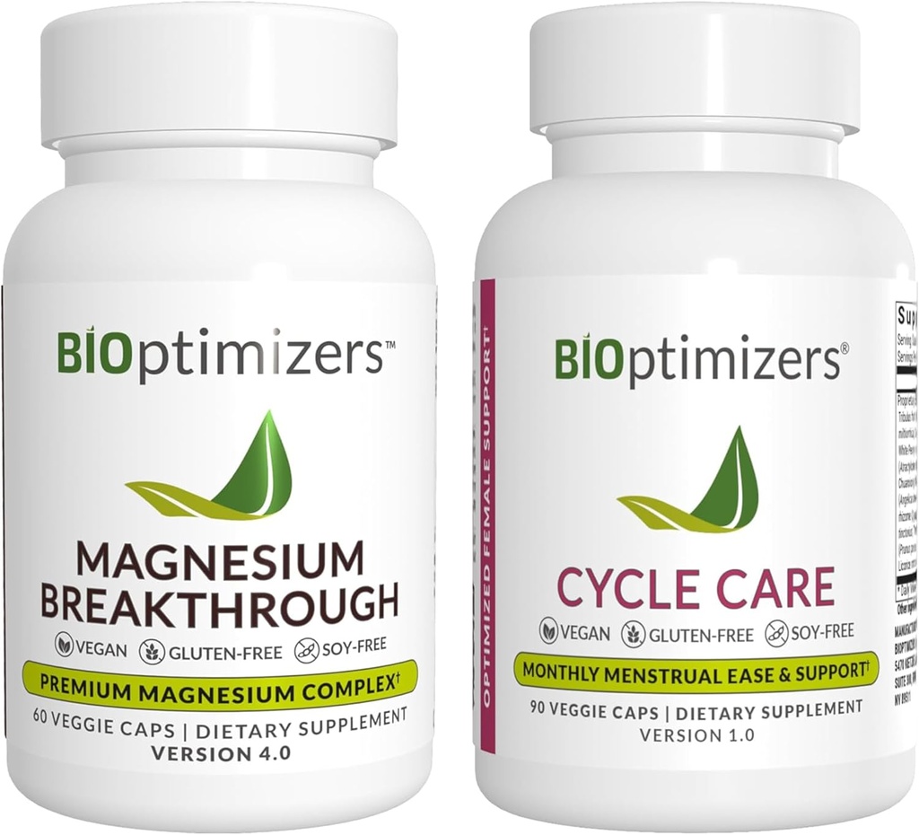 BiOptimers 镁突破4.0(60 Capsules) & Cycle Care, (90 Capsules) - 自然睡眠,大脑和月球救济支助补充剂 Bundle