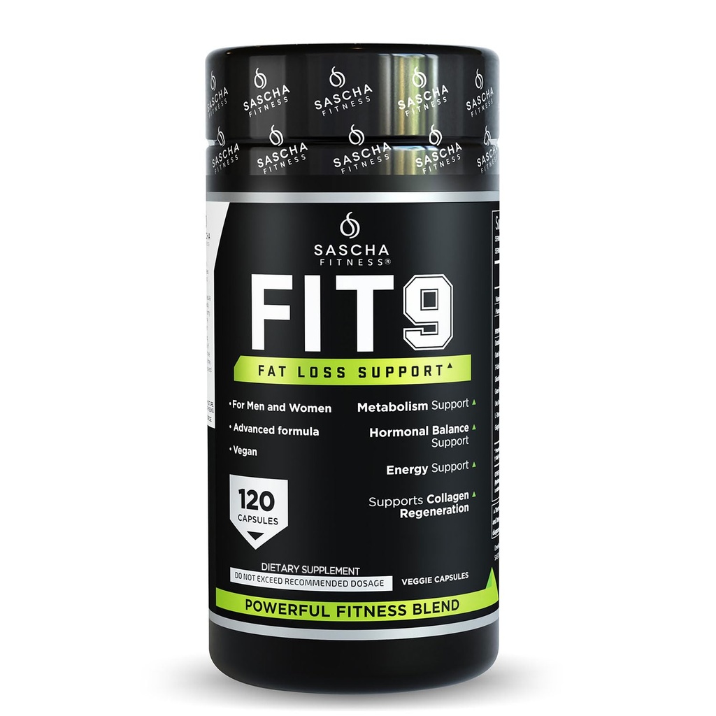 Sascha Fitness Fat Losse药丸 QQ Collagen 支持 QQ 流体平衡 FIT9 成份: 7 Keto + Uva Ursi, Gotu Kola, L-Theanine, Gingko Biloba, DIM, Green Tea QQ 重量损失补充剂-Vegan-120 天然卡普