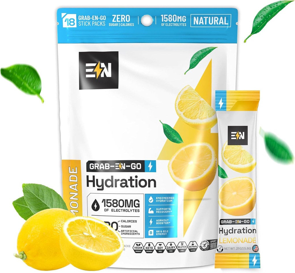 工程师 无糖无电解质粉包 - 柠檬汁 火焰 - Keto Hydrotion Packets w/ Magnesium, Potassium & Sodium - Zero Calorie, Vegan, N-GMO, Gluten-Free - 18 单服务