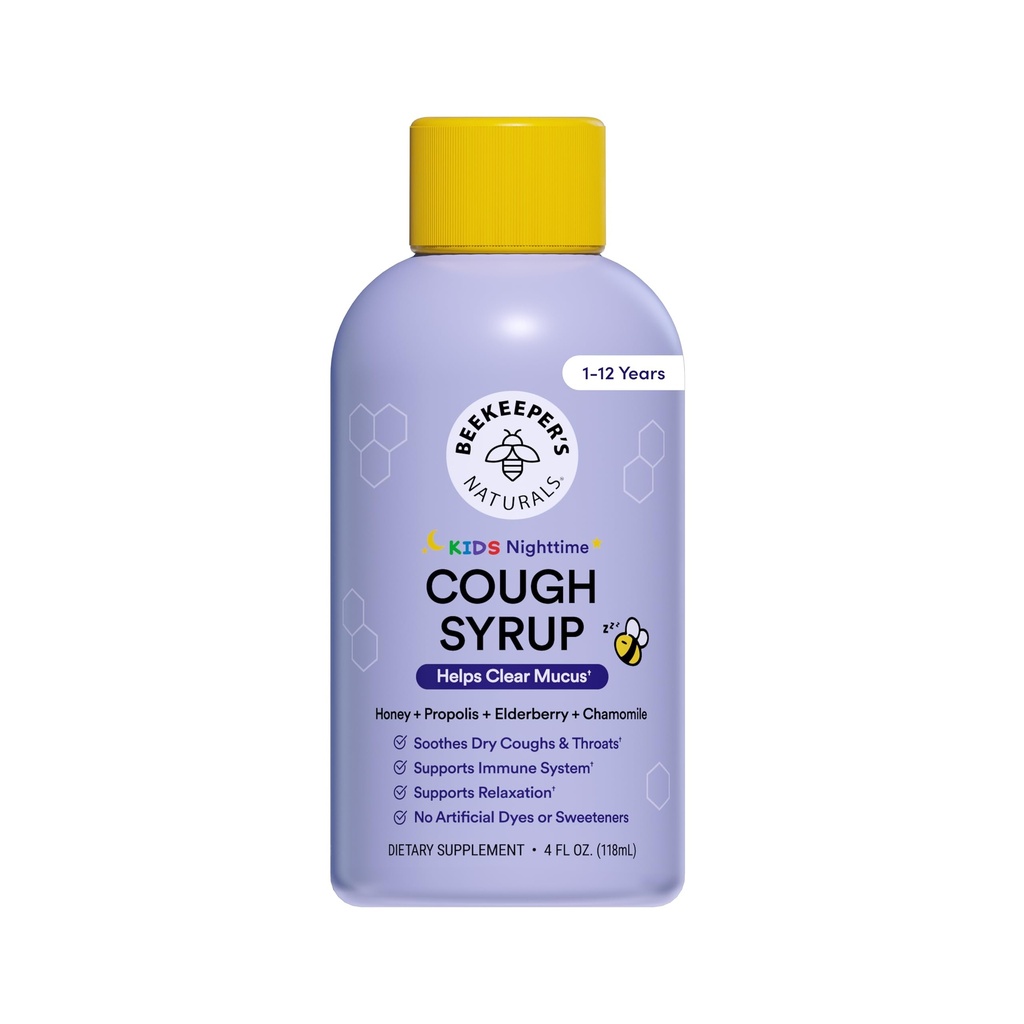 养蜂人自然之声(英语:Naturals Propolis Honey Cough Syrup Night Time for Kids Immune Supports with Propolis, Merderberry & Raw Honey) – 与香蜜丸 & L-Theanine – Gluten Free, 4 oz.