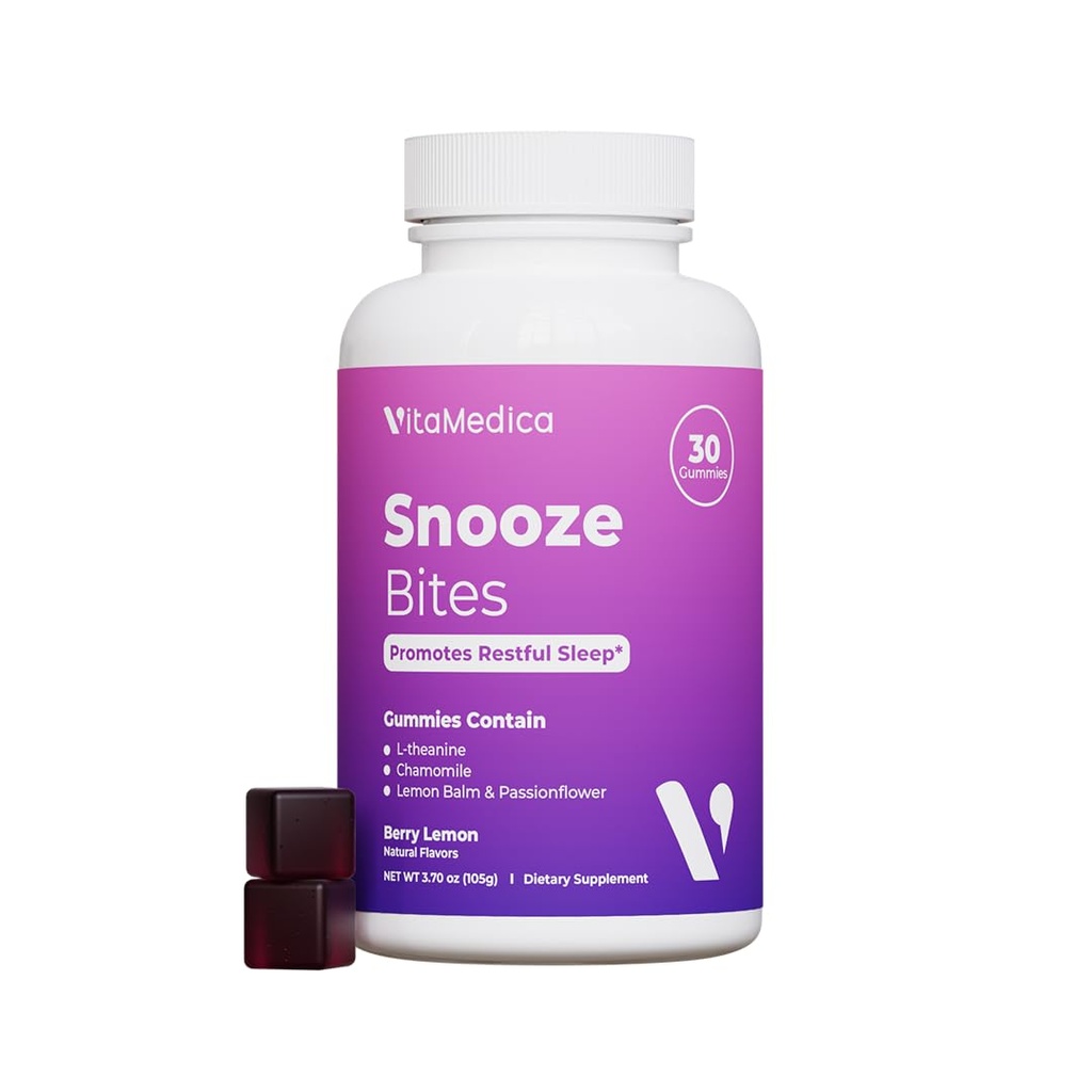VitaMedica Snooze Sleep Gummys - 美拉图宁-无,零格格尼西 - L-Theanine, Chamomile, Passionflower & Lemon Balm - 成人睡眠援助Gummys - 30个伯爵