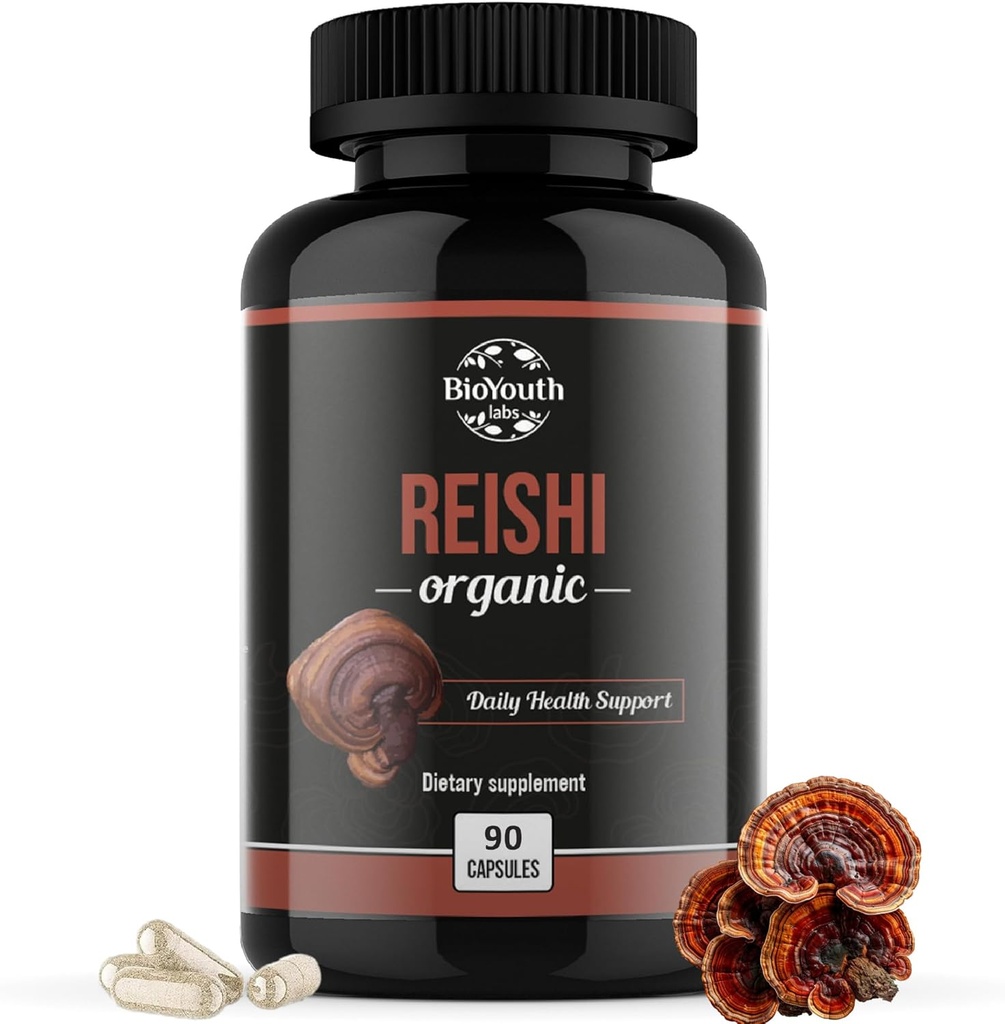 有机Reishi蘑菇卡普尔补充 QQ非GMO和Alergen-free 90卡普尔(1-Month Supplement)
