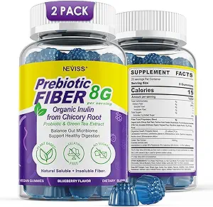 用于成人的Fiber Gummys 8g(胰岛素,Psyllium Husk,FOS More),配有Probiotics,绿茶提取,糖无植物纤维补充剂用于消化健康,常规,非GMO,Vegan,120Cts