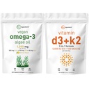 微成份 维生素 D3 5000iu + K2 100mcg 软胶 & Vegan Omega 3 藻类石油补充剂 Bundle 2 Pack → 基本阳光维生素 → Omega-3 鱼油全谱替代品