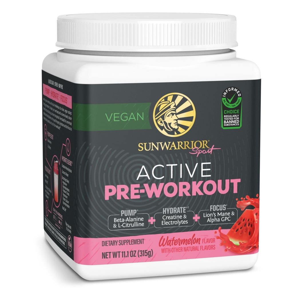 Sunwarrior Pre Workout Powder Energy Drink + Vegan Plant 补充 + Pump, 水合,焦点,耐力,和强力建设 + 西瓜 Flavored 30 services → 积极预修 + Put, Hydret, focus, Endurance, & strong Builder + 西瓜 Flavored 30 services + active Preworkout
