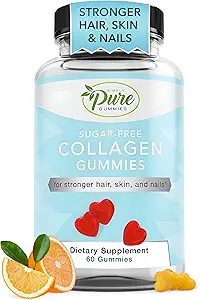 纯天然Collagen Gummys for Women & Men, 天然Collagen生产无糖Collagen Gummy, 头发, 皮肤和钉子支持, Pectin 补充料 Chews (60 Counter)