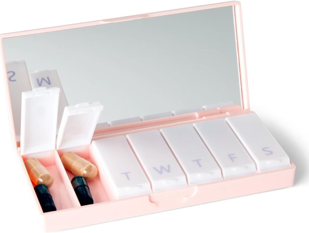 PORT X POLISH 设计师 每周药盒组织者(单曲1X Daily, Blush Pink) QQ Contract, 时尚7天维生素补充案例 QQ可爱便携式小旅行药 载体 QQ BPA免费药盒 Caddy