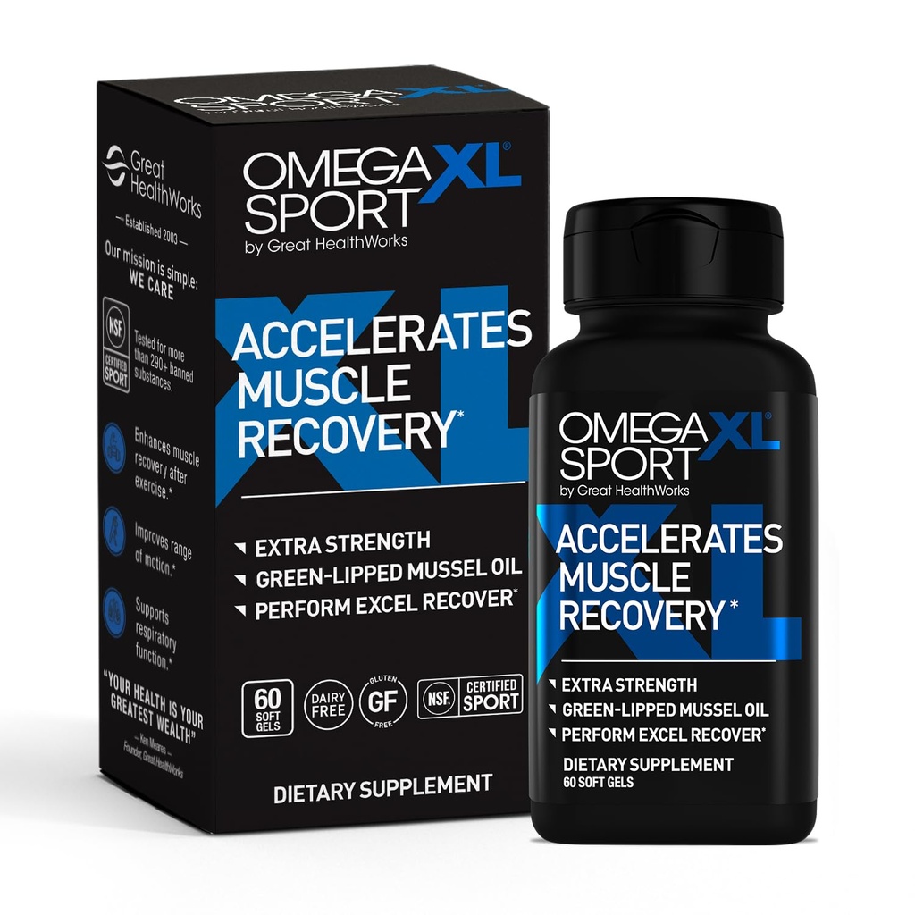 OmegaXL 运动增强肌肉恢复补充和呼吸辅助补充 -- -- 改进DOMS和ROM,临床支持绿色浸润的肌肉油(60软胶)