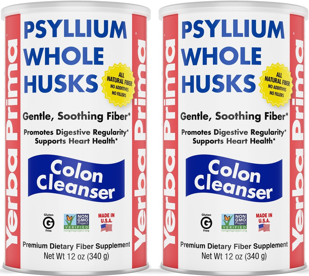 Yerba Prima Psyllium全壳壳, Colon Cleaner 12 oz (Pack of 2) - 全天然饮食纤维,纯纯纯的Premium Psyllium,实验室测试的非GMO,Gluten-Fiber,美国制造