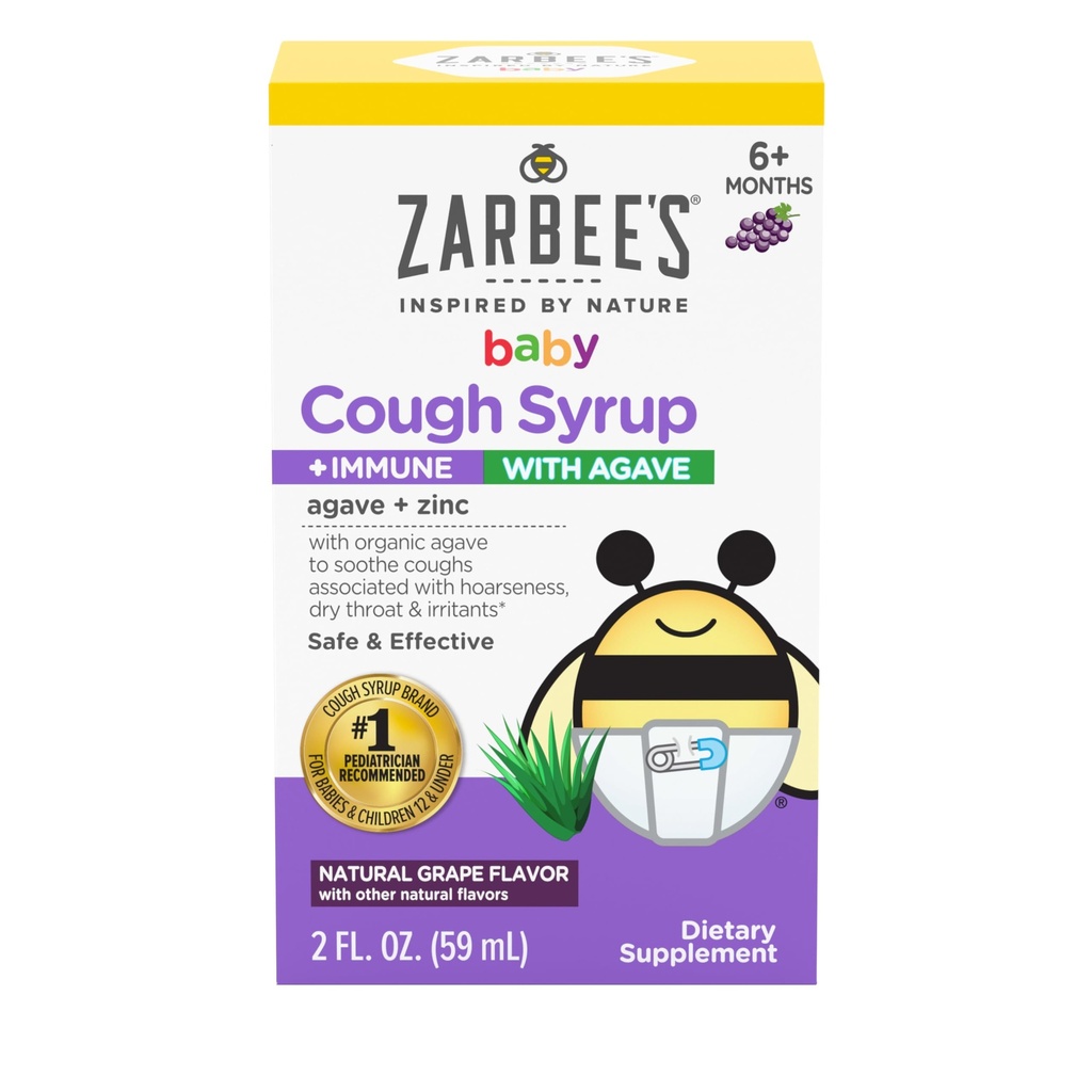 Zarbee's Baby Cough Syrup + 含有机Agave + 锌的Immune;天然葡萄火焰;针对婴儿6+月,2 Fl Oz(包1)