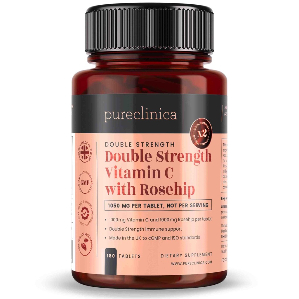 Pureclinica Vitamin C with Rosehip – 2000mg (1000mg VIT C & 1000mg Rosehip 提取) x 180 片 - 6个月供应!
