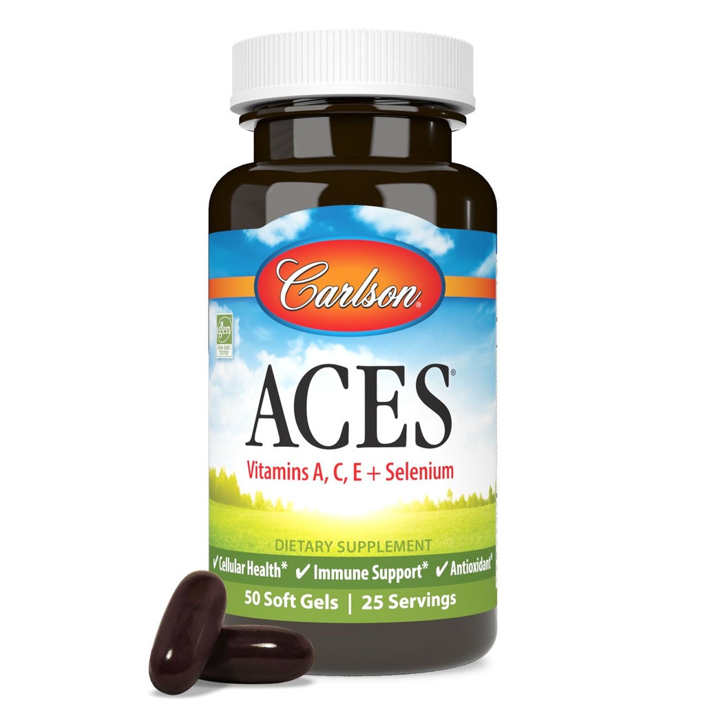 Carlson - ACES、维生素A、C、E + 硒、细胞健康和免疫支持、抗氧化剂、50软胶