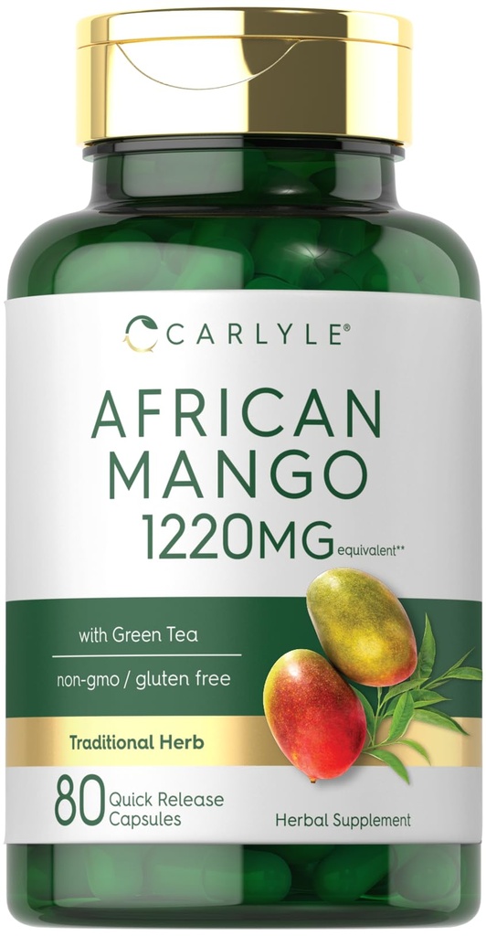 Carlyle Africa Mango Supplement 1220mg | 80 Capsules | 与绿色茶叶提取 | | 非GMO , Gluten Free