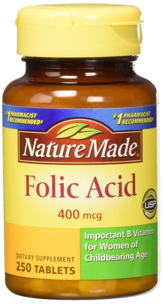 天然制Folic Acid(400mcg)牌匾,250个计数,包2