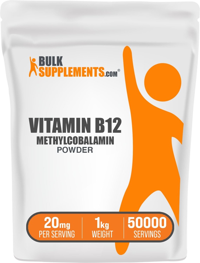 BulkSupplements.com Vitamin B12 Methylcobalamin Powder - 1% B12 Methylcobalamin, Essential B Vitamin - B12 Supplement, Gluten Free, 20mg per Serving, 1kg (2.2 lbs) (Pack of 1)
