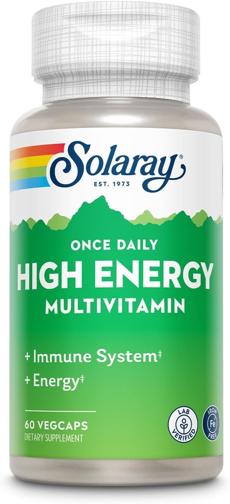 SOLARAY 一次每日高能量多维素、无铁、免疫系统和能源支助、全食品和草药基成份、男女多维生素、60种服务、60种蔬菜