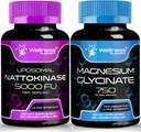 Nattokinase Supplement Capsules - 5000 FU - Magnesium Glycinate Capsules 750 MG | Bundle