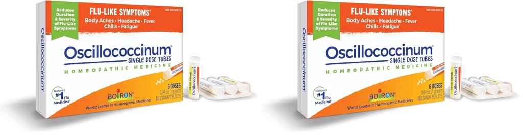 Boiron Oscillococcinum for Relief from Flu-Like Symptoms of Body Aches, Headache, Fever, Chills, and Fatigue - 6 Count (Pack of 2)