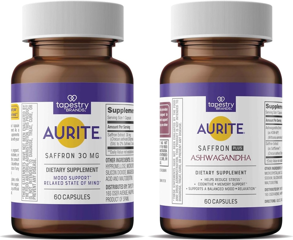 Saffron Ashwagandha & Saffron Supplement Bundle QQ压力管理,Mood支持,长期记忆. 蔬菜友好型、非GMO型、无糖型、无豆型