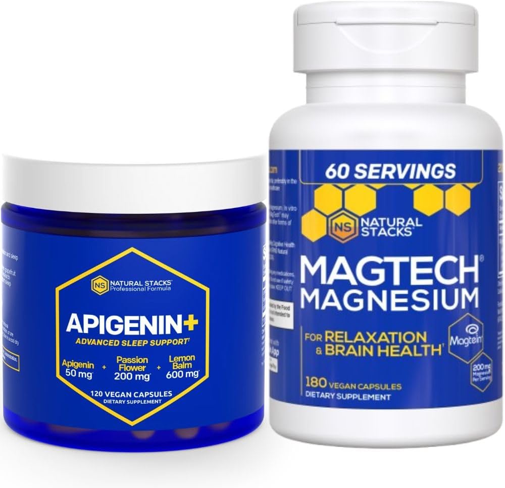 Natural STACKS Apigenin for Sleep + Magtech Magnesium 补充包 - 支持睡眠和脑健康* - 300 总包