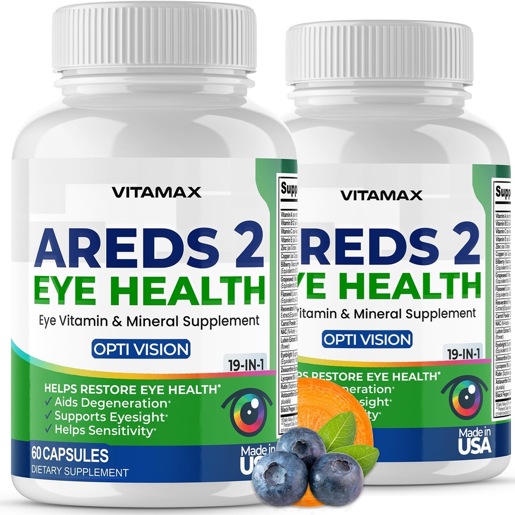 AREDS 2 眼维生素 -- -- Lutein、Zeaxanthin、Bilberry、Astaxanthin 矿物远景补编 -- -- 支持眼片、干眼、压力和远景保健 -- -- 在美国制造 -- -- 120厘米