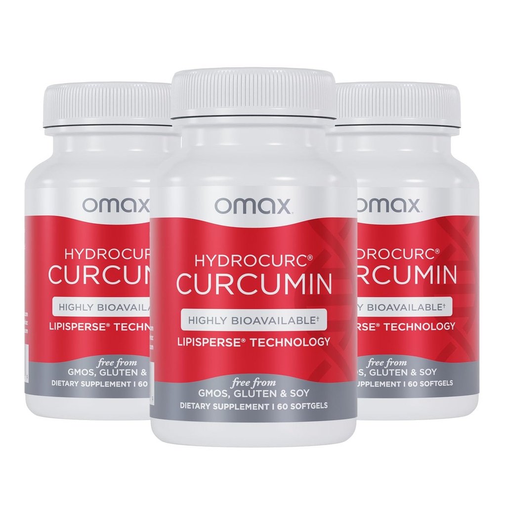 Omax3 Hydro Turmeric Crucumin Softgels, 高生物利用率的MCT 石油纳米颗粒,用于可能性和吸收,联合健康,180软胶(3包)