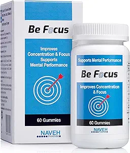 NAVEH PHARMA Be Focus QQ Focus 儿童与成年人的天然大脑助推器 + 30mg Saffron Suppers + Nootropic + 帮助记忆与关注 + + 60 Vegan & 非 GMO Gummys (草莓)