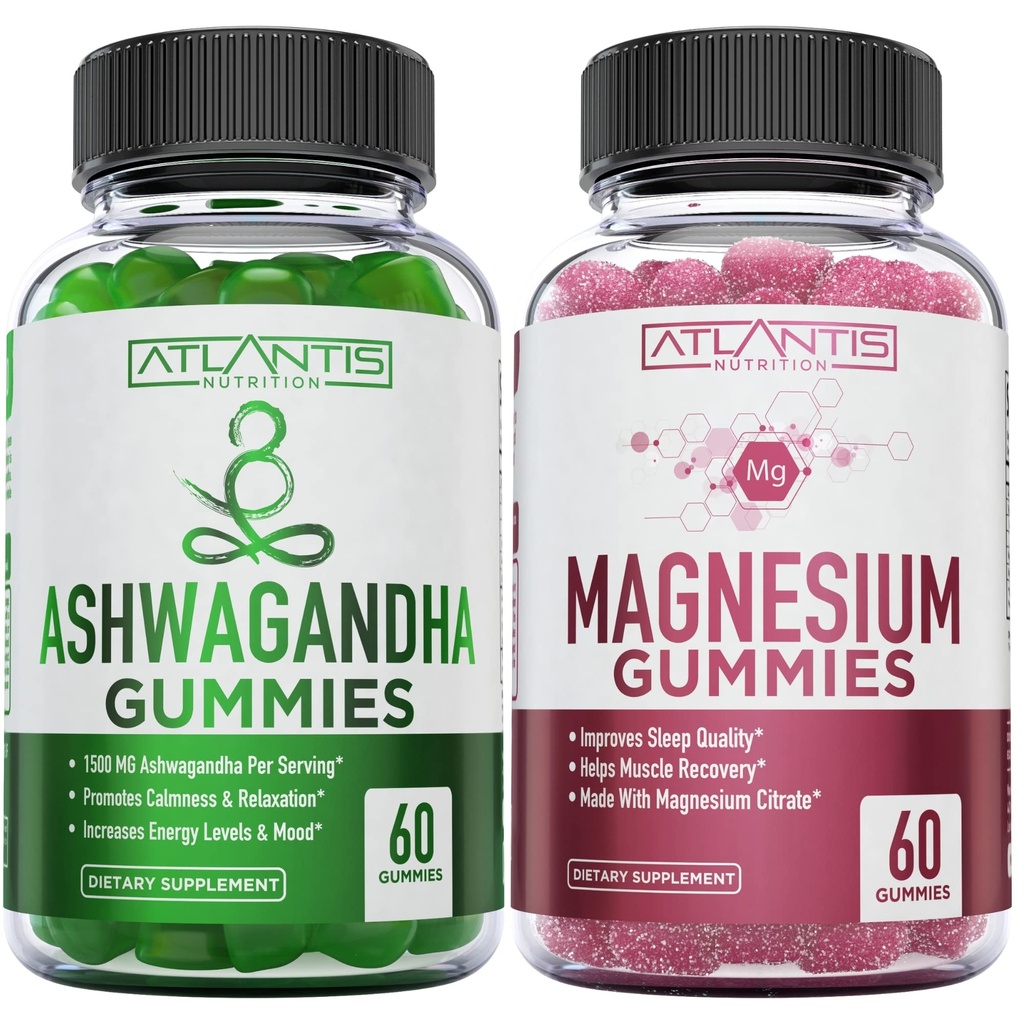 Ashwagandha & Magnesium Gummys用于改善睡眠和加强身体功能。 Ashwagandha Boosts Mood & Energy - 镁帮助恢复肌肉和解放-Vegan