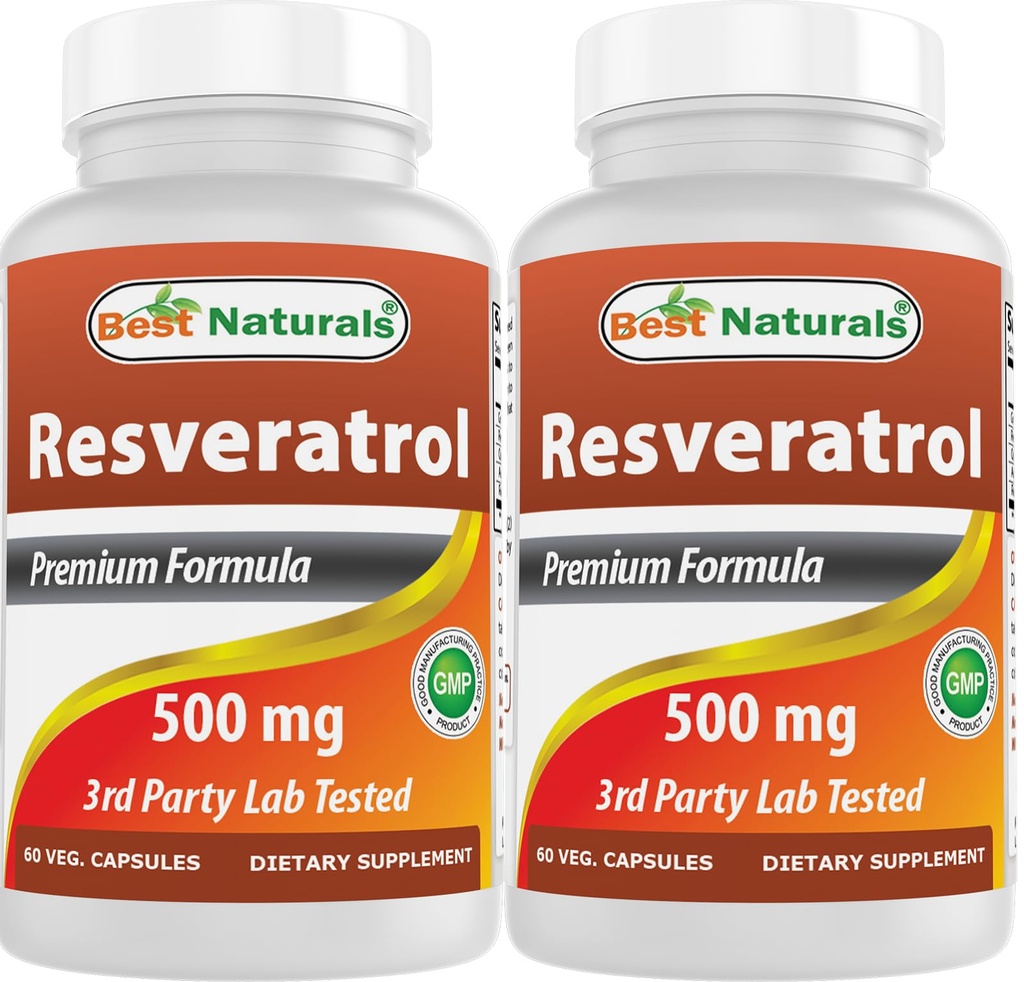 最佳天然物2 Packs Resveratrol Complex 500 mg 60 Veg Capsules Made with Grape Skin, Red Wine, Quercetin - Gluten Free & 非 GMO - (共计120 Capsules)