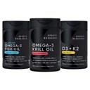 运动研究 南极磷脂油 Omega 3 1000 mg(双强) 配磷脂, Choline & Astaxanthin, 三强 Omega 3 鱼油单源 野生阿拉斯加 Pollock 1250 mg,维生素 D3 K2