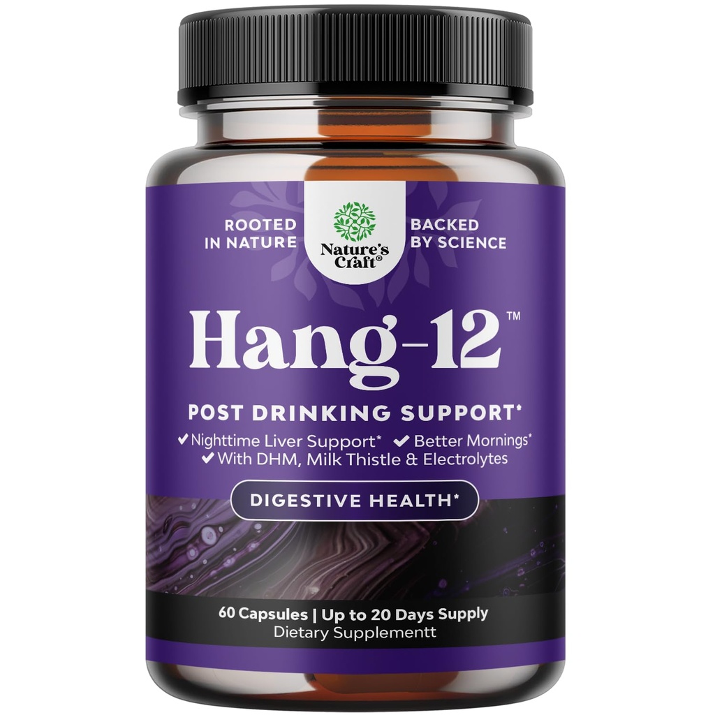 夜间Liver Detox & Hydrotion Pills - 饮酒后恢复的Liver支助补充品,配有 DHM 二氢米西丁牛奶硝酸盐提取剂和电解质(60 Capsules)