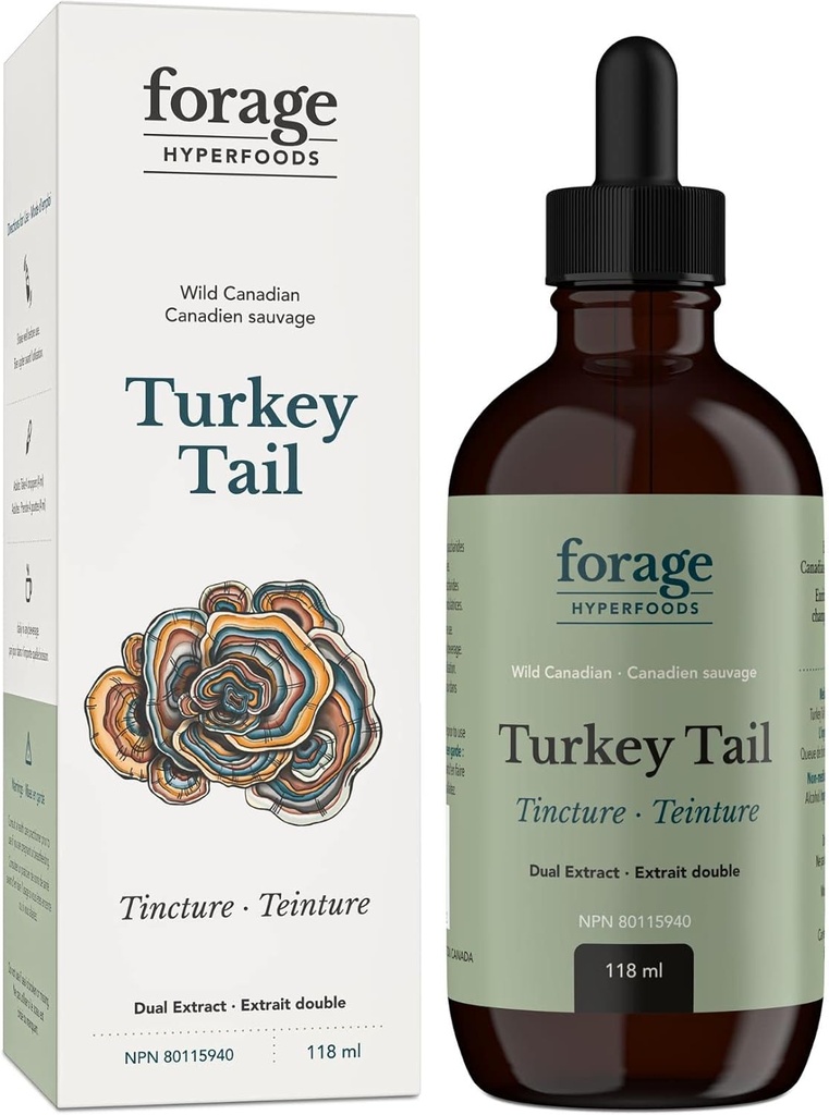 Forage Hyperfoods - 加拿大原野土耳其 Tail Mushrom Superfood Liquid Supplement Extract Tincture, Vegan, Non-GMO, Immune System and Gut Health Support, 118ML (英语).