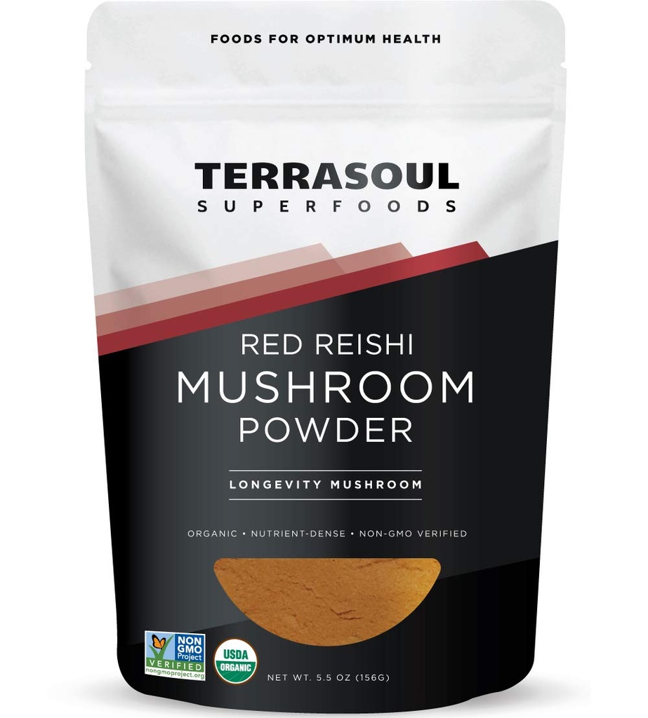 Terasoul超级食品 有机Reishi蘑菇粉(4:1 提取), 5.5 Oz, 免疫支持, 压力缓解, 更好的睡眠, 拥抱适应性蘑菇的力量