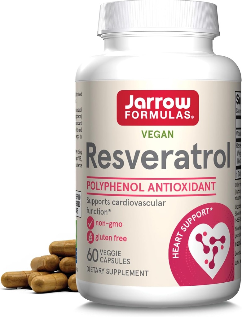 Jarrow Formules Resveratrol 100 mg,饮食补充,心血管功能抗氧化剂支持,60 Veggie Capsules,60天供应