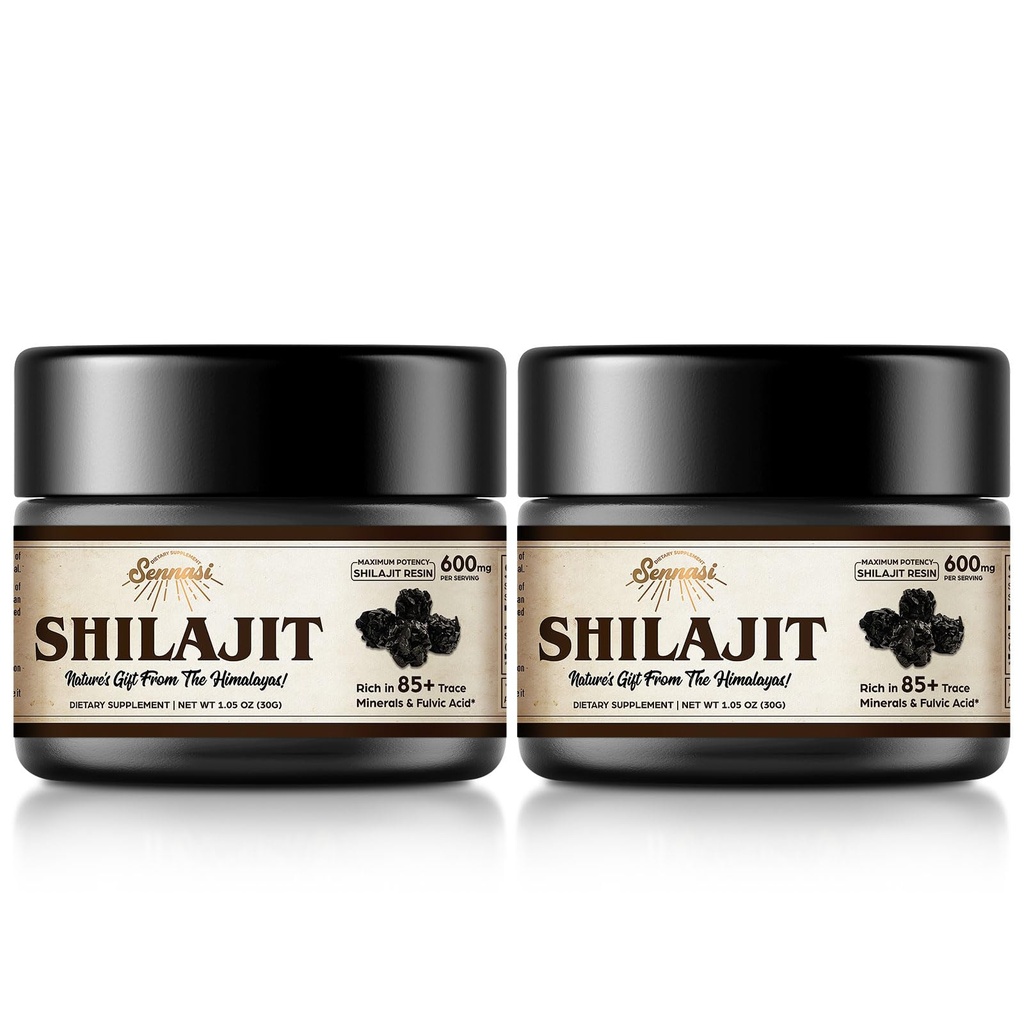Shilajit纯喜马拉雅有机物Shilajit Resin - 600mg 最大可能性的天然有机物Shilajit Resin 含有85+ Trace Minerals & Fulvic Acid for Energy, Immune支持, 30克(2包)