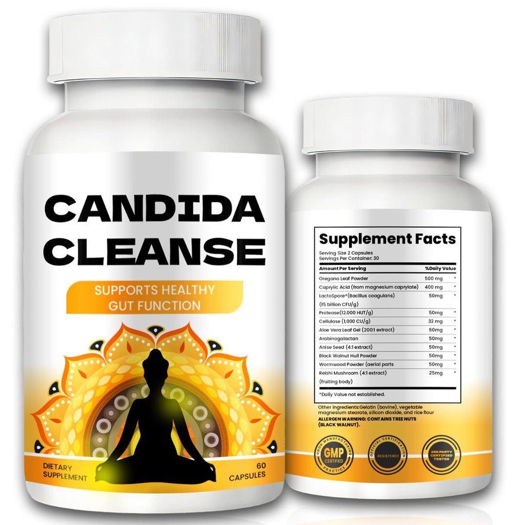 Candida Cleanse - Gut & Colon 支持,高级公式 - Oregano Leaf, Wormwood, Black Walnut, Caprylic Acid