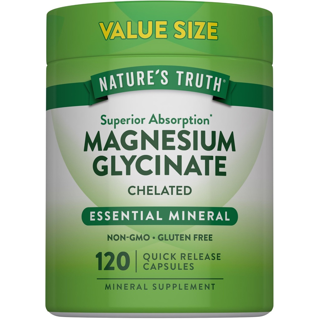 Nature's Truth Magnesium Glycinate 200mg | 120 Capsules | High Absorption Chelated Magnesium | Non-GMO & Gluten Free Mineral Supplement