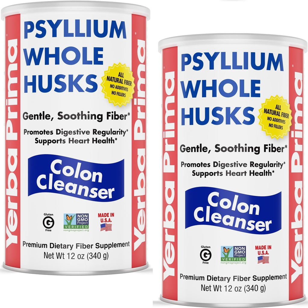 Yerba Prima Psyllium 全壳壳, 12 oz (2 Pack) - Colon cleanser, Gluten Free, 非GMO, 舒缓规律