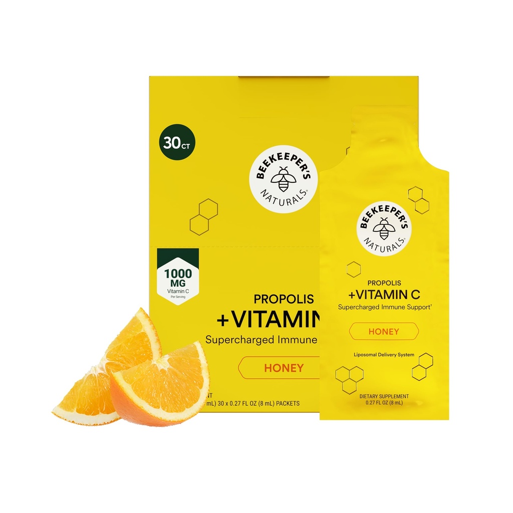 Propolis Liposomal Vitamin C 由养蜂人自然,1000mg Vitamin C,Propolis & Organic Honey,超充电Imunes 支持和增强Biovailibity for Max Abcept, 30 Ct