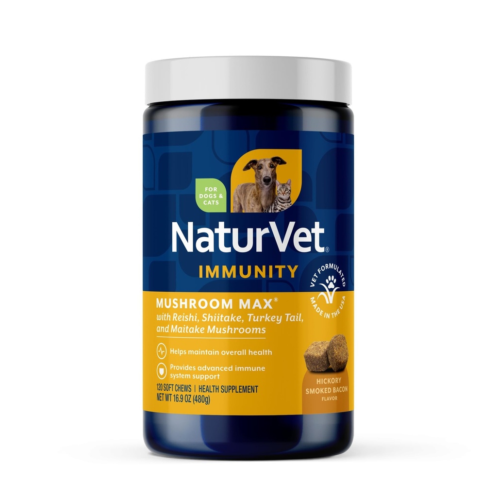 NaturVet Mushroom Max Advanced Immune Support Dog Supplement – Helps Strengthen Immunity, Overall Health for Dogs – Includes Shitake Mushrooms, Reishi, Turkey Tail – 120 Ct.