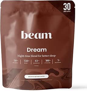 Beam Dream Sleep Powder, L-Theanine, Apigenin, Reishi和Magnesium, 第三方测试了《自然睡眠援助》和《深睡、放松和恢复补充》,《自然睡眠支助》,30种服务