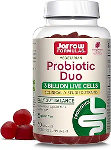 Jarrow Formats Probiotic Duo,3亿个活细胞补充免疫健康和消化支持,60个Raspberry Flavor Probiotic Gummys,30天供应(12包)