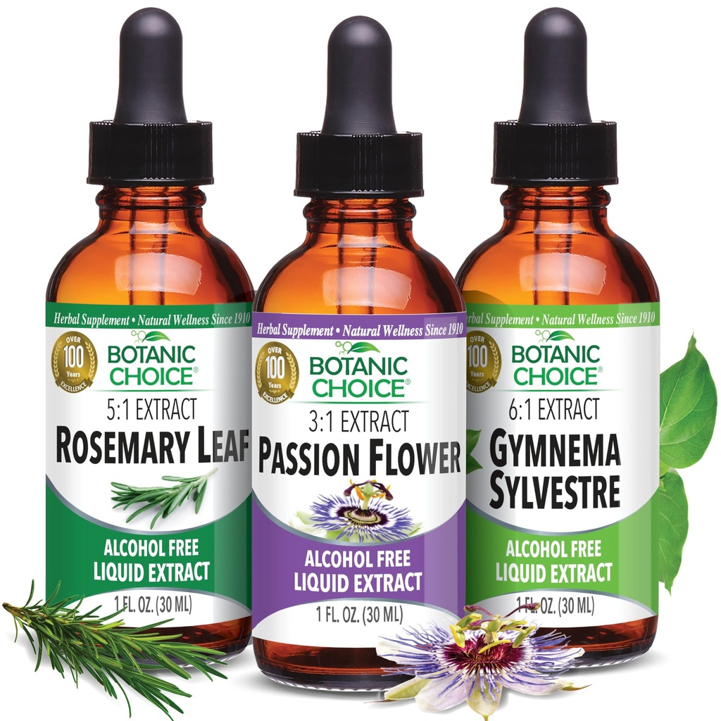 植物选择激情花朵,Rosemary Leaf, & Gymnema Sylvestre 抽取套装 – 每日总体健康套装,用于总体健康(1 f. Oz.