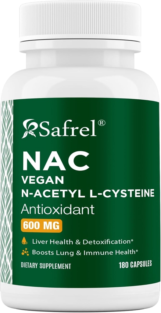 Safrel N-Acetyl-L-Cysteine (NAC) Capsules, 600mg, 180 Count, Respiratory, Immune, Liver Health Potent antioxidant Support, Free-radicals, Easy to Absorb, Non-GMO, Gluten Free
