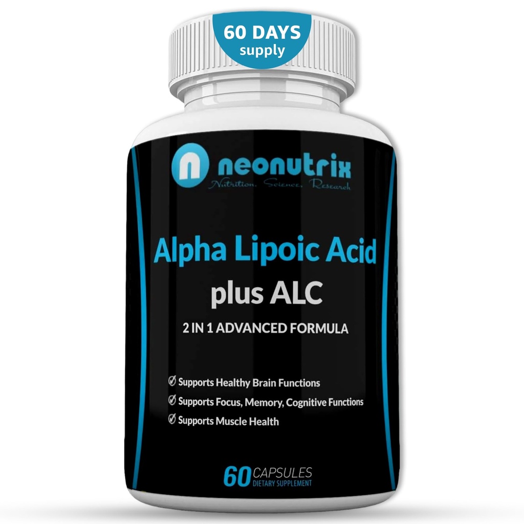 Alpha Lipoic Acid Plus Acetyl L-Carnitine 抗氧化剂 ALA ALC 健康脑功能与肌肉强度,焦点,记忆与认知功能 女性与男性 - 60 Capsules by Neonutrix