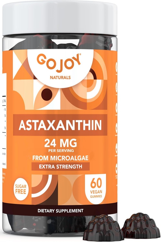 GOJOY NATURALS Astaxanthin Gummys 24mg – 高概率抗氧化剂补充剂 – 皮肤,眼和免疫健康支持 – Vegan,无糖,非GMO,无胶,无豆60 Gummys