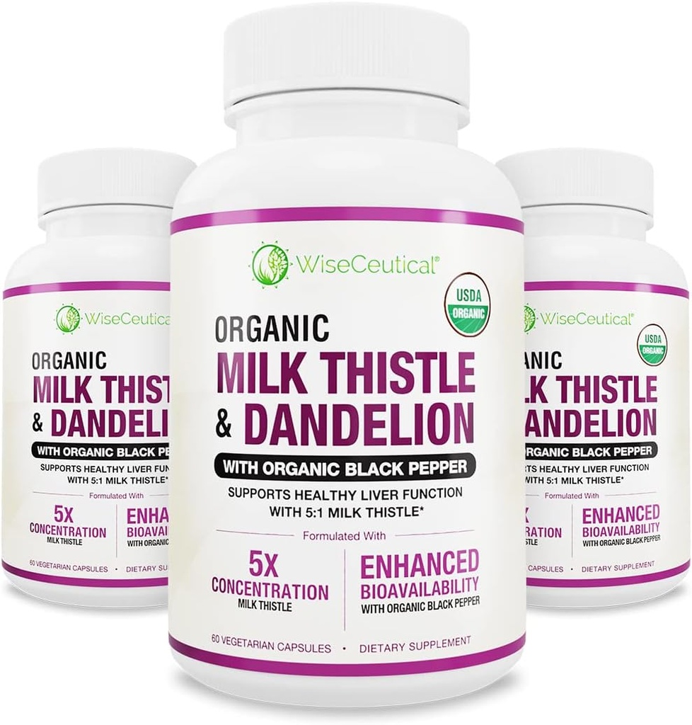 最大吸收 USDA 有机牛奶 硝酸盐 5:1 集中提取 (2000mg 强)和有机 Dandelion root | Silymarin Antioxidant Flavonoid | liver Support Suppose(60 Counter (Pack of 3)) ).